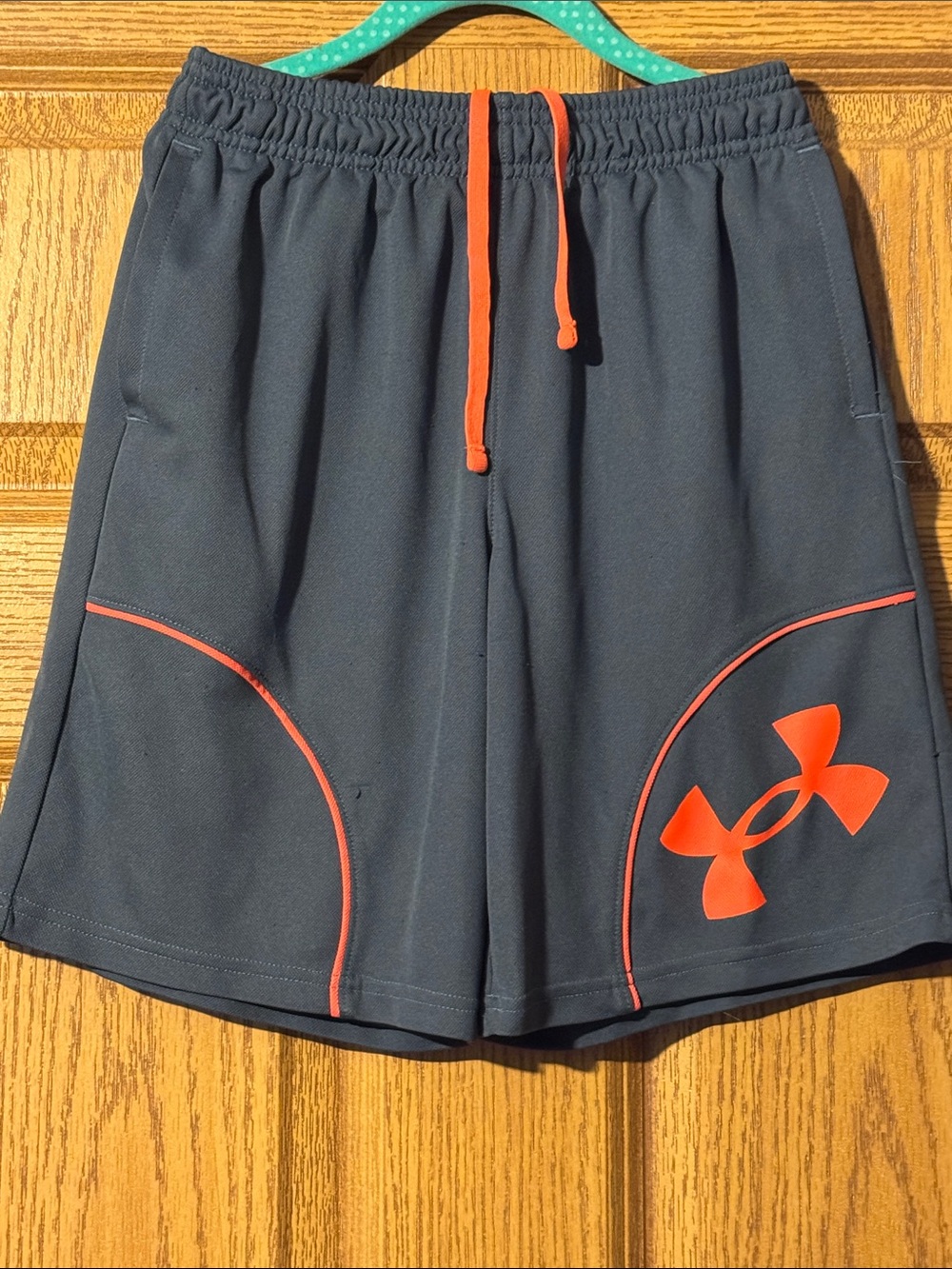 Under Armour Gray Kids Athletic Shorts with Bright Orange Accents